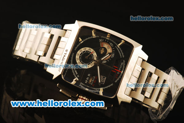 Tag Heuer Monaco Chronograph Quartz Full Steel with Black Dial - 7750 Coating - Click Image to Close
